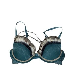 Calvin Klein Teal‎ Lace Bra 34B – DIY Faux Fur Glitter Accent Costume Lingerie